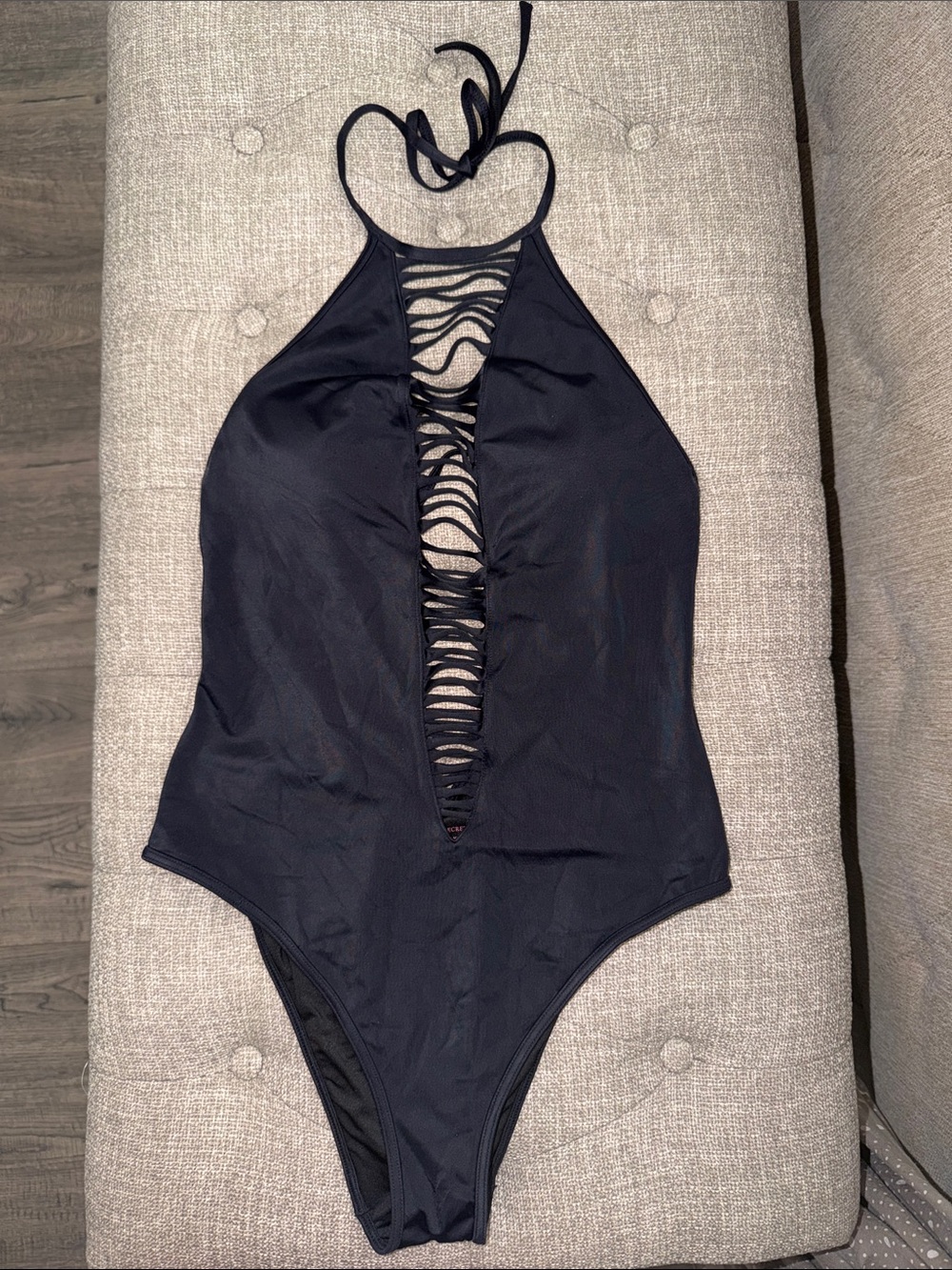 Victoria's Secret Black Halter One-Piece with Front Cutout